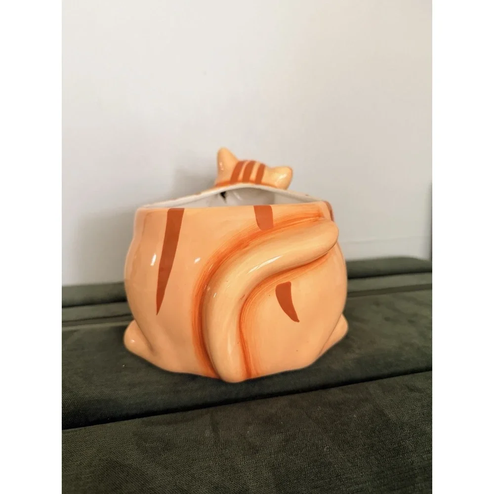 Orange Tabby Cat Planter Ceramic Fat Chunky Kitty‎ Cat